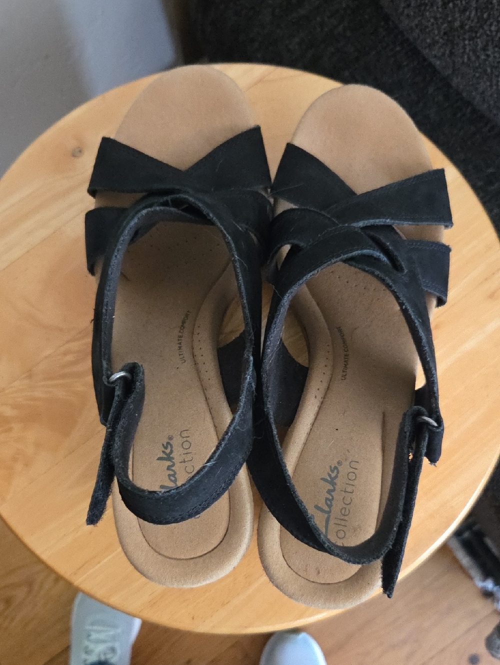 Black Suede Cork Wedge Sandals - Picture 2 of 4